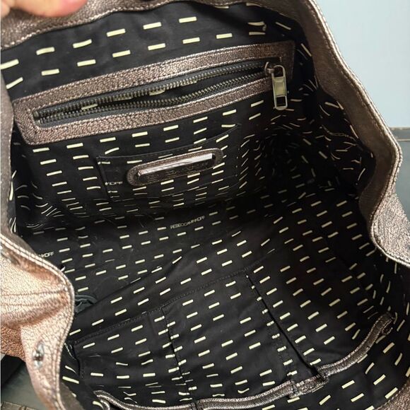 Rebecca Minkoff Leather Metallic Studded Tote Handbag RARE! - Picture 6 of 10